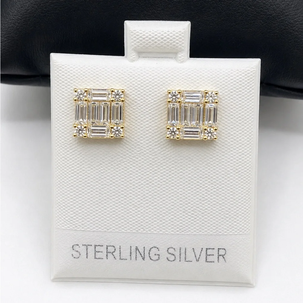 Gold Over 925 Sterling Silver Square 2.00CTW MOISSANITE Stud Earrings